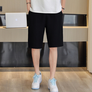冰丝纯色亚麻短裤男夏棉麻五分裤宽松裤子 K11-p18图片
