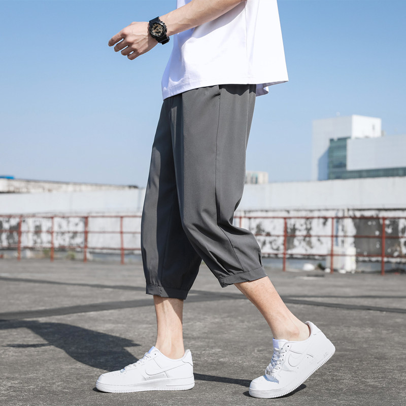 男夏季薄款冰丝休闲裤男士宽松直筒运动短裤胖子潮7分裤子K970,男装牛仔裤,四季星座303A