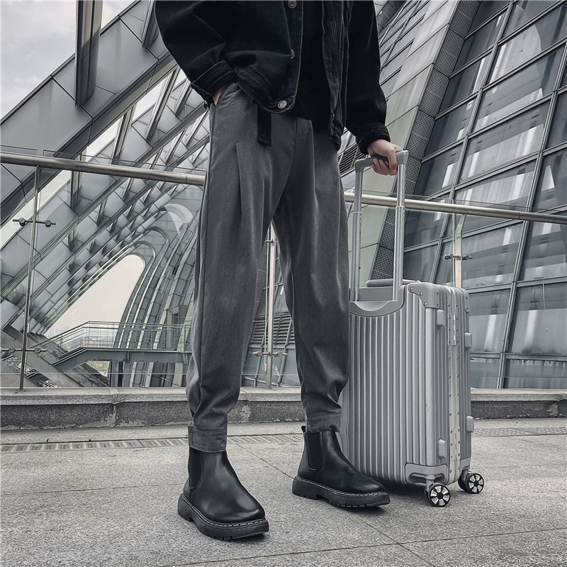 潮男装秋冬休闲裤九分裤束脚裤社会精神小伙西裤子哈伦K449P25，男装西裤，四季星座303A