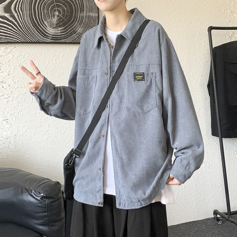 cityboy男秋冬季灯芯绒韩版工装衬衣宽松外套JK2022常规30加绒40,男装衬衫,四季星座303A