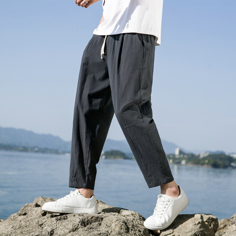 夏季休闲裤子男百搭棉麻宽松亚麻裤韩版潮流九分裤长裤直筒K22P25,男装休闲裤,四季星座303A