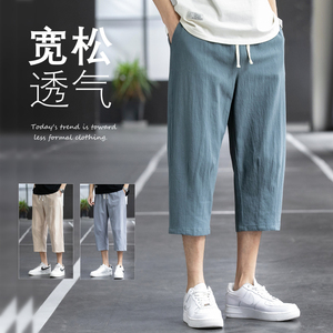 短裤男士夏季薄款宽松棉麻七分休闲八分亚麻运动裤九分裤子K821图片