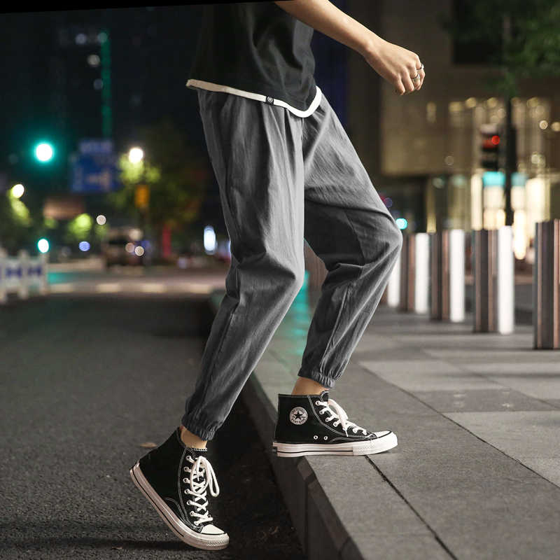 夏装大码亚麻裤男薄款宽松休闲裤哈伦裤九分裤棉麻裤子男K801P18，男装休闲裤，四季星座303A