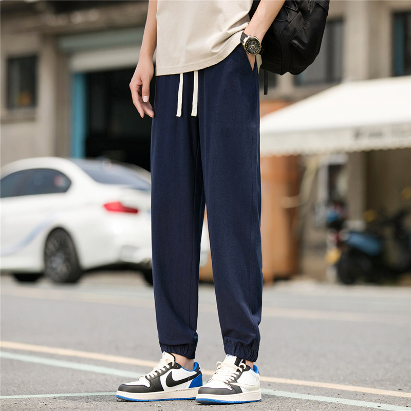 k800亚麻裤男夏季潮流冰丝棉麻裤男士九分透气宽松直筒休闲长裤子，男装休闲裤，四季星座303A