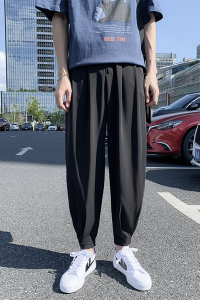 裤子男韩版潮流休闲宽松直筒阔腿裤春夏季薄款百搭哈伦九分裤K91图片