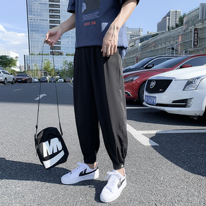 裤子男韩版潮流休闲宽松直筒阔腿裤春夏季薄款百搭哈伦九分裤K91图片