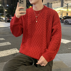 MY8267麻花毛衣男生秋冬季新款复古日系慵懒风圆领男常规37加绒47图片