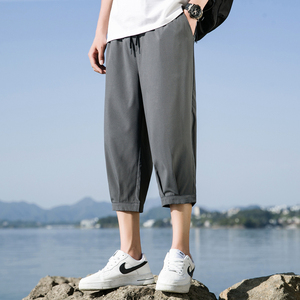 七分裤男士短裤夏季冰丝潮流直筒大码运动休闲八分中裤子 K970P17图片