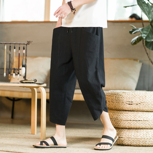 K88 P23 棉麻男士夏季宽松直筒亚麻裤百搭八分休闲裤图片