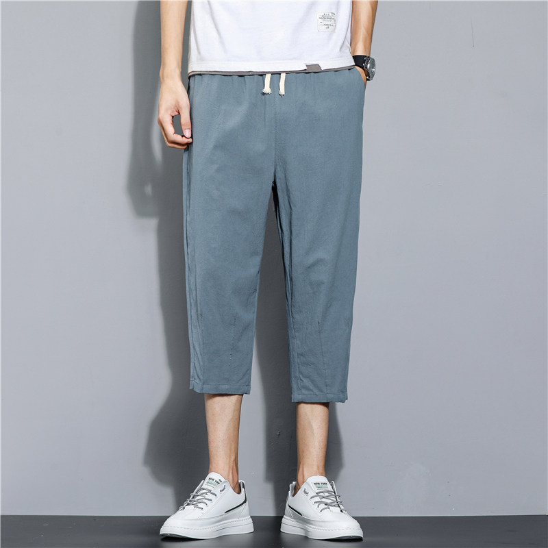 夏季休闲裤男百搭棉麻宽松亚麻裤韩版潮流七分裤八分直筒K821P20,男装牛仔裤,四季星座303A