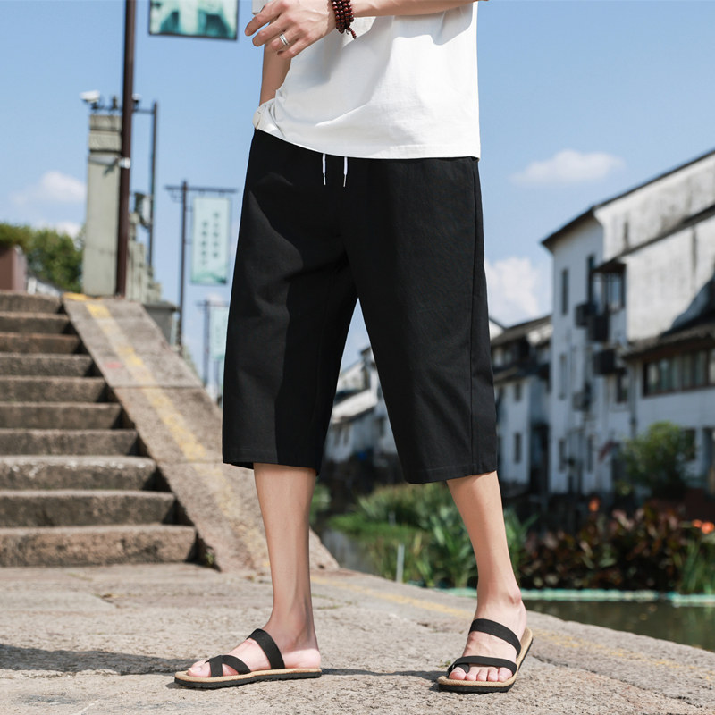 新中式亚麻裤子夏季男士短裤棉麻休闲裤风七分裤中裤马裤K918,男装牛仔裤,四季星座303A