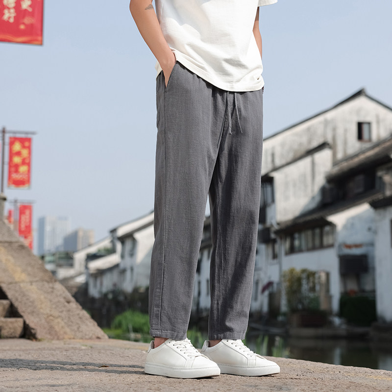 30%亚麻含量男士夏季休闲裤九分裤子新中式风男装K100P30,男装休闲裤,四季星座303A