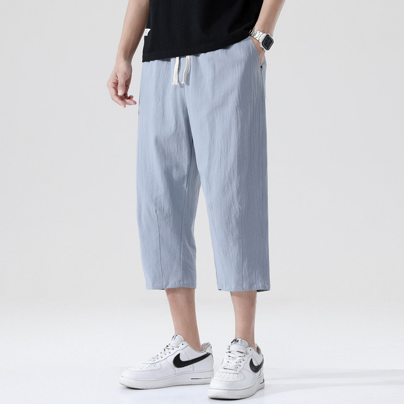 夏季休闲裤男百搭棉麻宽松亚麻裤韩版潮流七分裤八分直筒K821P20,男装牛仔裤,四季星座303A