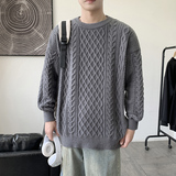 MY8267麻花毛衣男生秋冬季新款复古日系慵懒风圆领男常规37加绒47，男装针织衫/毛衣，四季星座303A