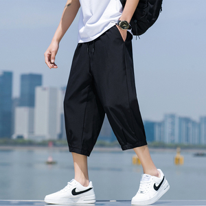 男夏季薄款冰丝休闲裤男士宽松直筒运动短裤胖子潮7分裤子K970P17