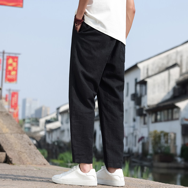30%亚麻含量男士夏季休闲裤九分裤子新中式风男装K100P30,男装休闲裤,四季星座303A