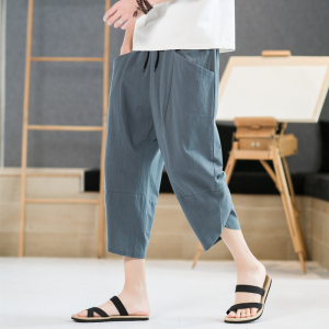 K88 P23新款裤子男薄款宽松直筒棉麻运动裤沙滩裤亚麻休闲图片