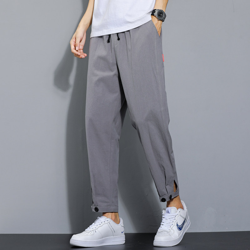 两件装休闲裤子男夏季宽松韩版潮流九分束脚裤亚麻裤K383P25,男装休闲裤,四季星座303A