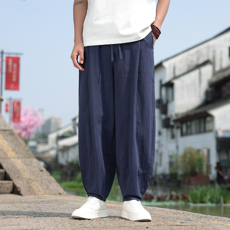 爆24夏棉麻宽松九分裤灯笼裤长裤棉麻亚麻萝卜裤哈伦裤K158-P28,男装休闲裤,四季星座303A