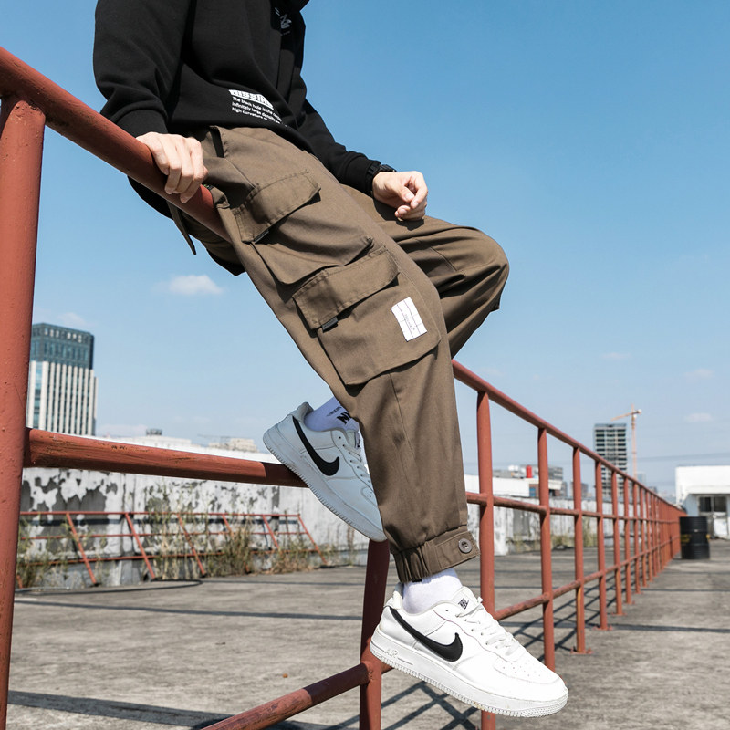 工装裤男日系束脚裤潮牌宽松多口袋长裤春季九分303-KZ24(纯棉），男装工装外套，四季星座303A