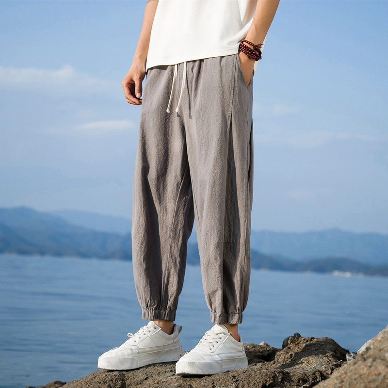 2025春夏新款男休闲裤子男装哈伦裤棉麻亚麻新中式轻薄宽松K8017,男装休闲裤,四季星座303A
