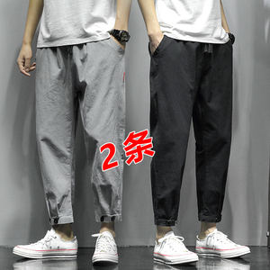 男士棉麻裤子25新款潮直筒休闲长裤宽松亚麻九分运动男裤K383P25