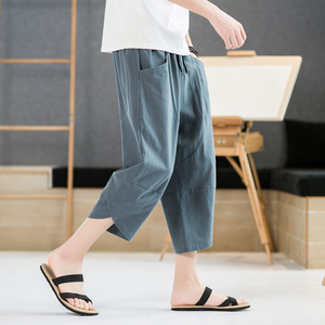 棉麻七分裤男夏薄款亚麻马裤休闲沙滩裤子男裤短裤K88P23,夏天女生怎么穿搭知乎图片