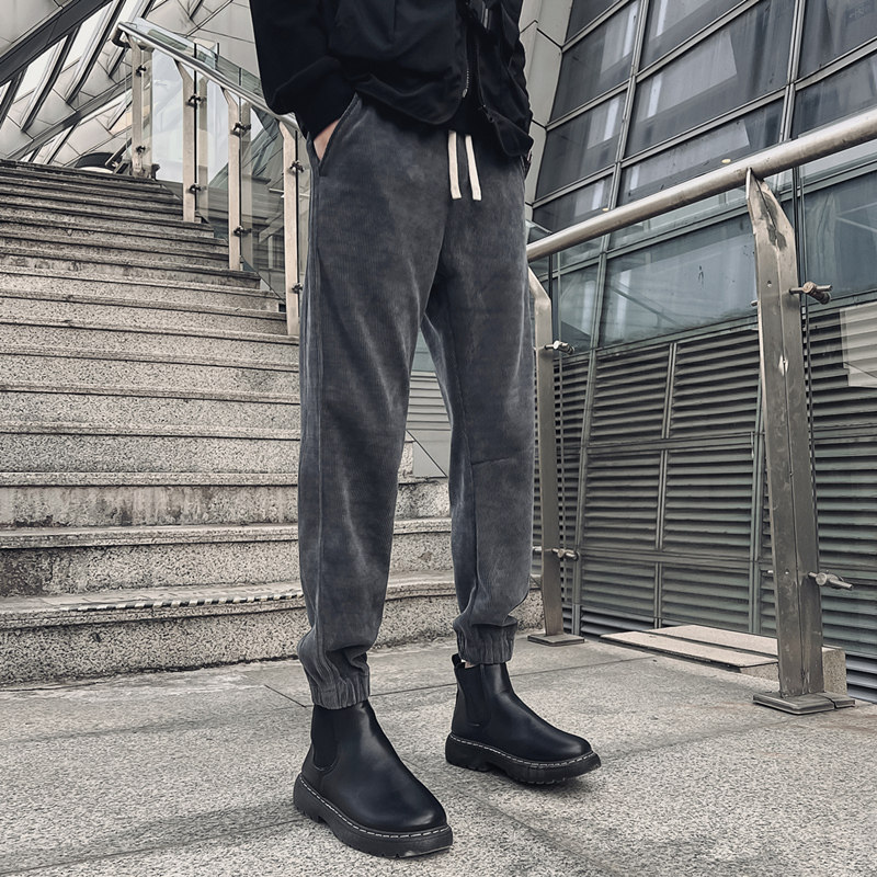 雪尼尔灯芯绒秋季卫裤束脚秋冬休闲哈伦运动K39常规35元加绒45元，男装休闲裤，四季星座303A