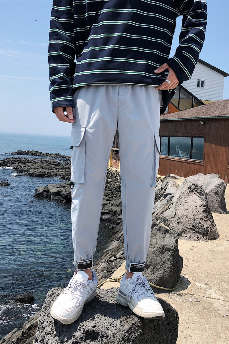 工装长裤子文艺港仔风韩版K18济州岛男束脚裤9分运动X21休闲裤K13,男装休闲裤,四季星座303A