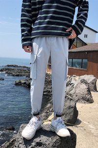 工装长裤子文艺港仔风韩版K18济州岛男束脚裤9分运动X21休闲裤K13图片