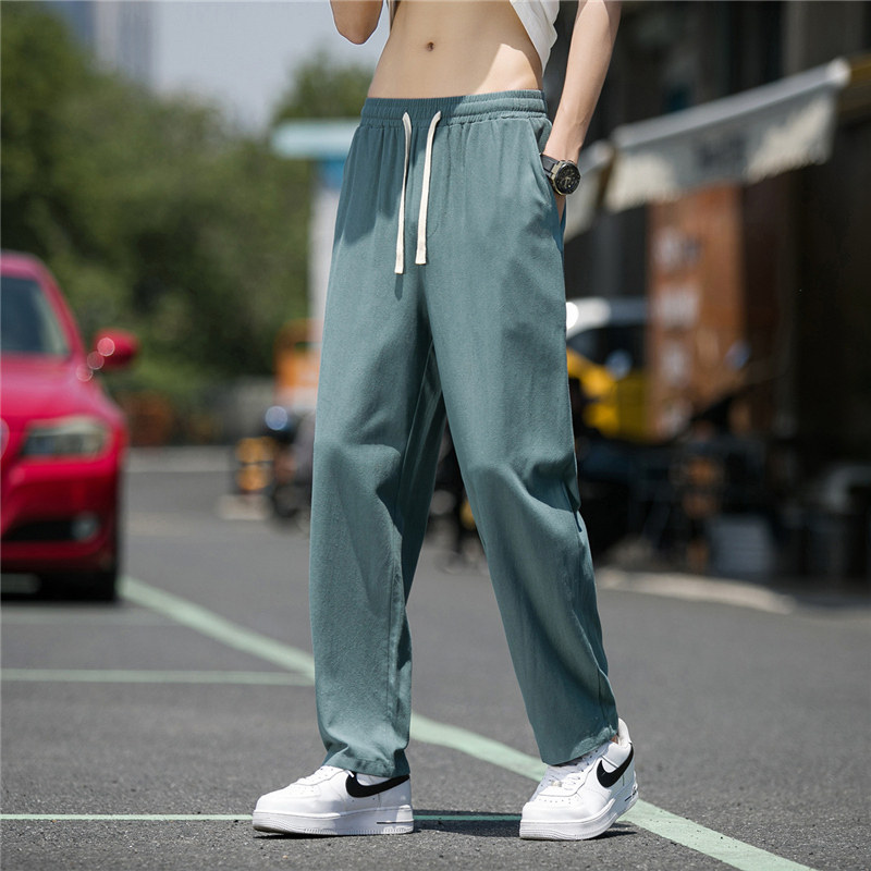 K200春秋新款棉麻休闲裤男修身百搭男裤工作干活男装宽松直筒裤,男装休闲裤,四季星座303A