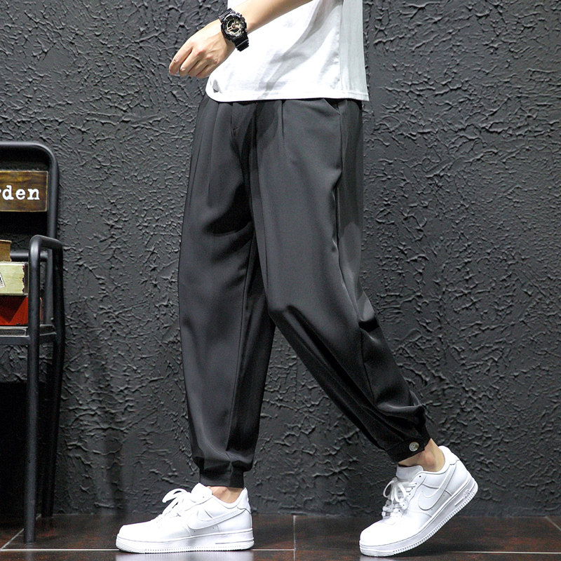 2020港风冰丝休闲裤男宽松速干运动裤西裤九分裤男K91,男装西裤,四季星座303A