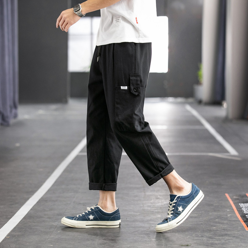 港仔2022春夏季休闲裤韩版宽松工装裤港风束脚九分裤K9117P25,男装休闲裤,四季星座303A