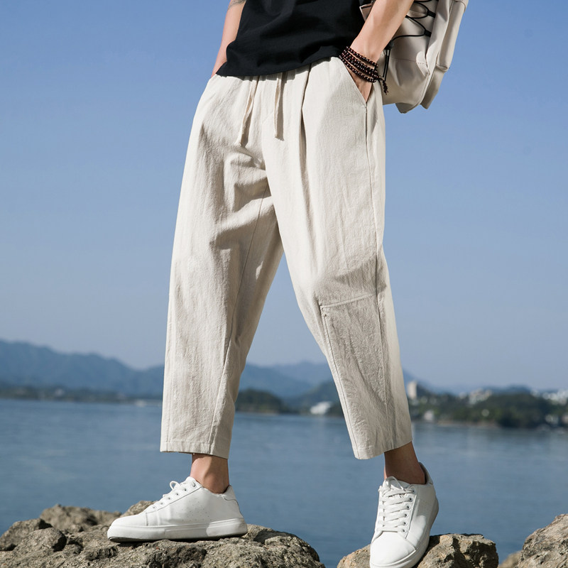 2025春夏休闲裤子男百搭棉麻宽松亚麻裤韩版潮流长裤直筒K22P25,男装休闲裤,四季星座303A