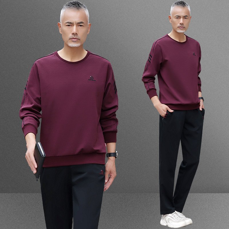 2025新款爸爸秋装中老年人运动套装男士春秋季休闲圆领卫衣两件套