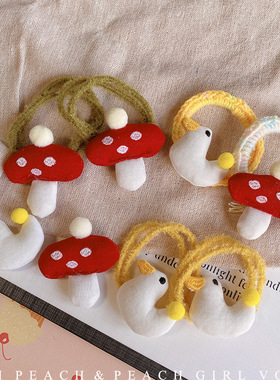 HD10453A02红色波点小蘑菇发夹胸针ins风韩系发圈日常扎发弹力女