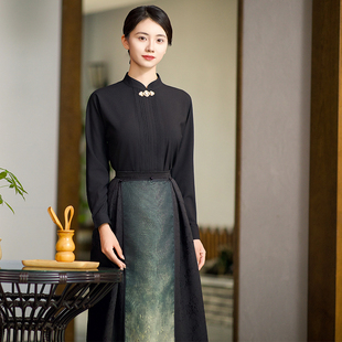 24亿珑秋冬新款马面裙片搭配的上衣气质立领衬衫女古风金属扣衬衫