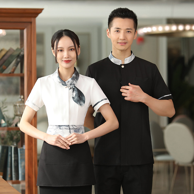22亿珑春夏中餐厅酒店茶楼简餐男女工作服短袖夏装简洁兔儿领工装