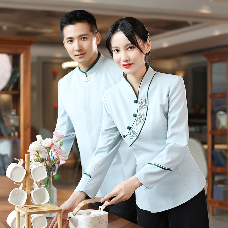 2022亿珑秋冬新中式大斜襟绣花餐厅酒店舒适实用大码男女配套