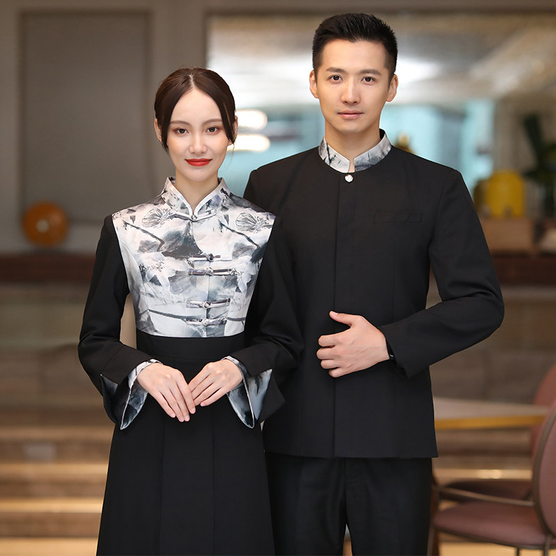 21亿珑秋冬新中式纱裙酒店中餐厅服务员领班女士修身工作制服复古