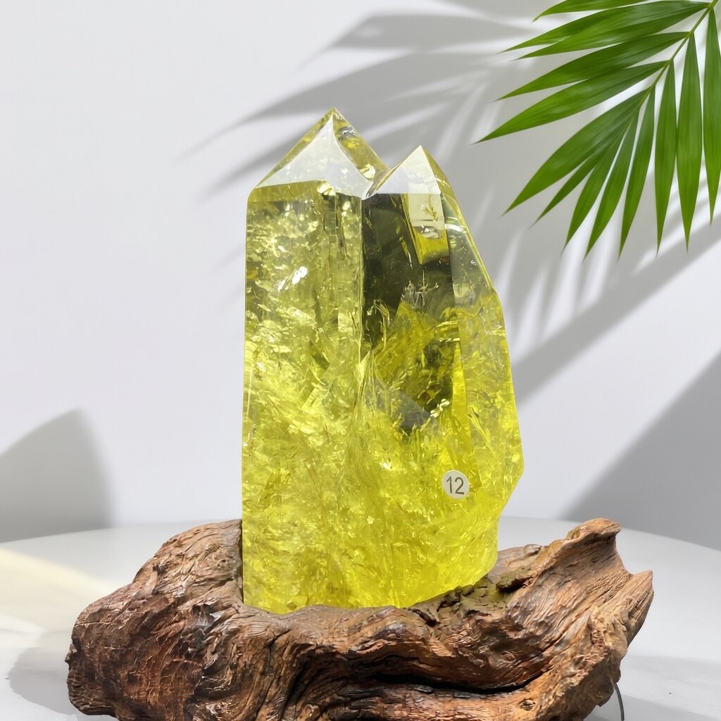Y7刚果暴力金黄水晶双尖柱摆件