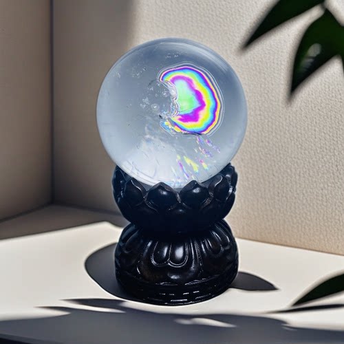 巴西天然七彩月亮白水晶球高透