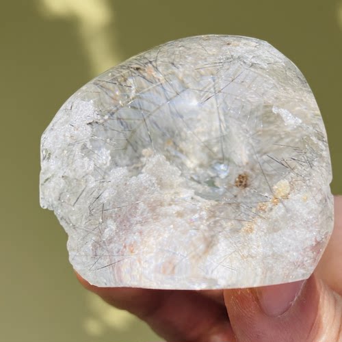 天然白幽灵黑发晶手把摆件礼物