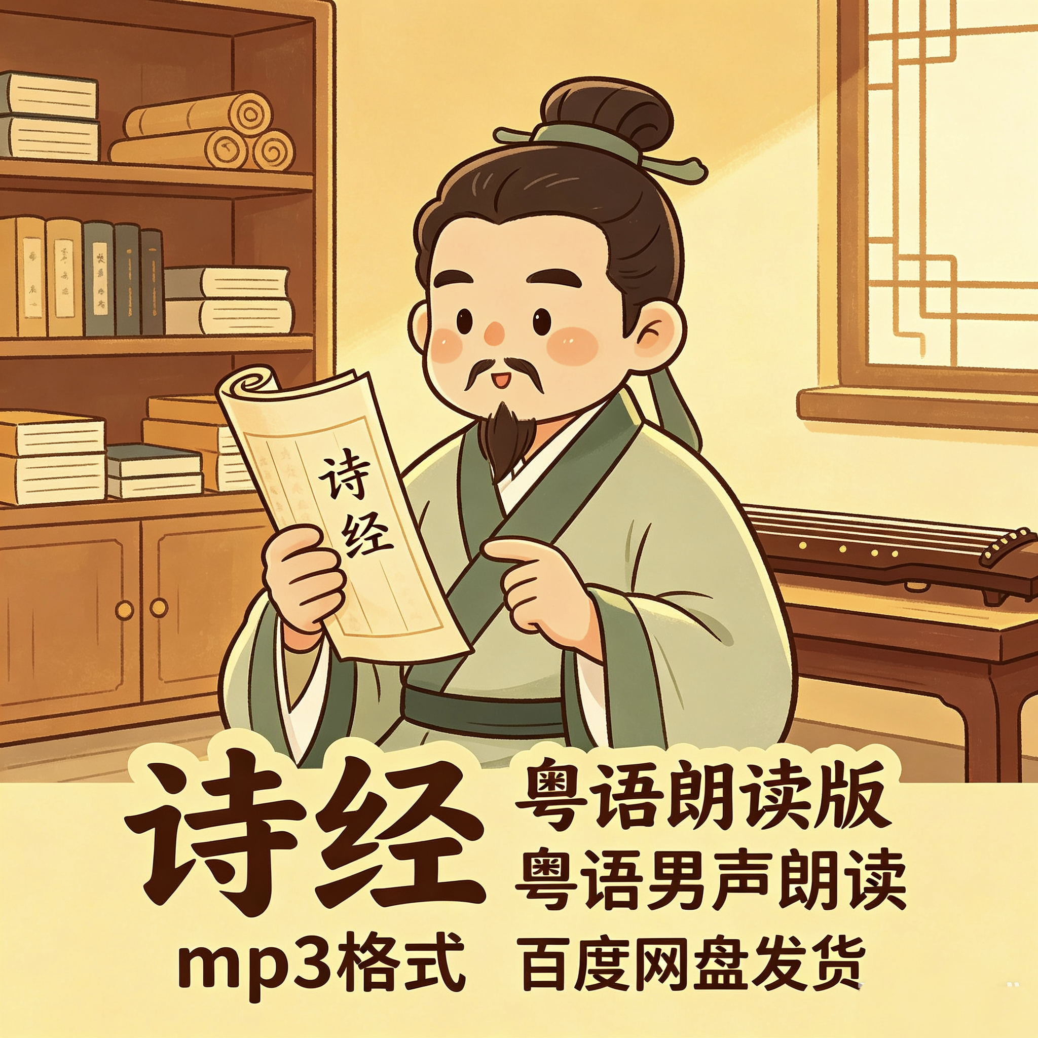 诗经 粤语朗读男声 302首广东话 音频朗读mp3 粤语学习 网盘发货