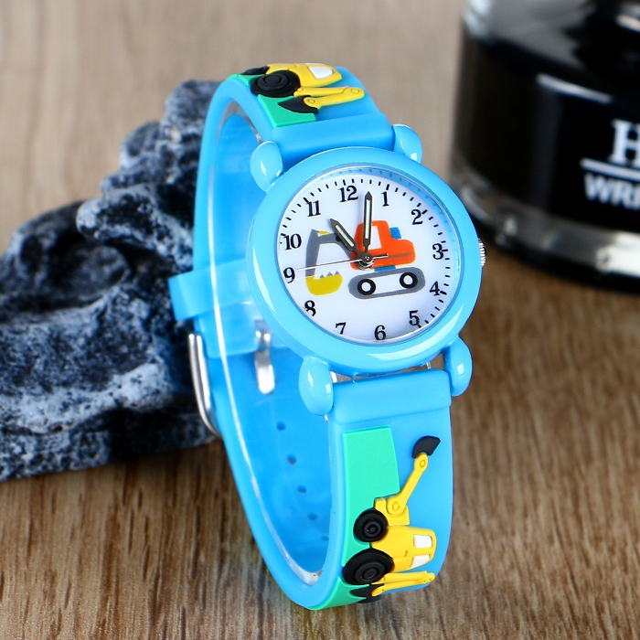 指针式小学生卡通挖掘机儿童电子表硅胶带防水手表男女童时尚腕表