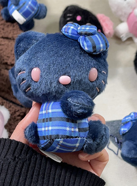 日本代购50周年限定蓝色复古格纹侧身KT书包挂饰女包挂件玩偶饰品