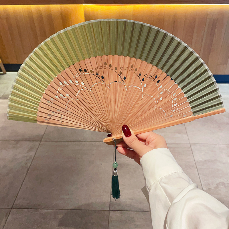 古风扇子绿色折扇国风折叠扇