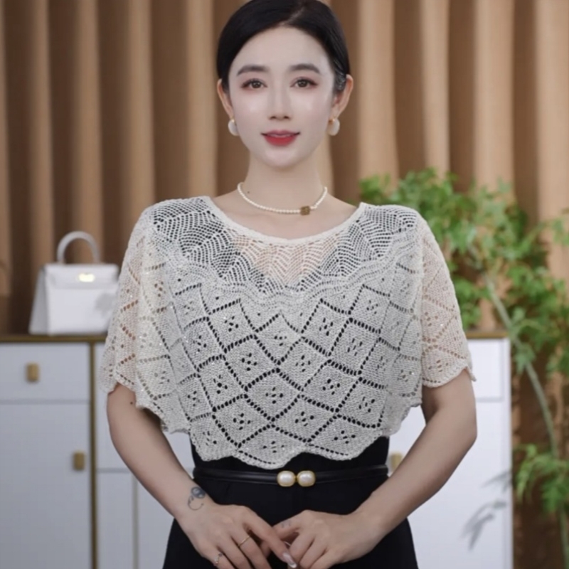 夏季防晒贵妇披肩透气套头百搭时尚新款空调罩衫薄款外搭针织披肩