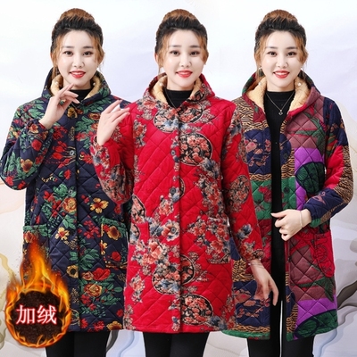 冬天罩衣四川省服中老年女棉衣加绒加厚妈妈中长款保暖工作服外套
