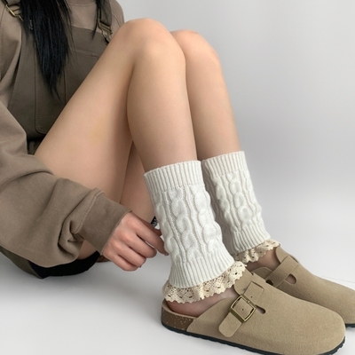 配靴子的袜套女秋冬季蕾丝花边毛线针织护腿保暖靴套冬天防寒长袜